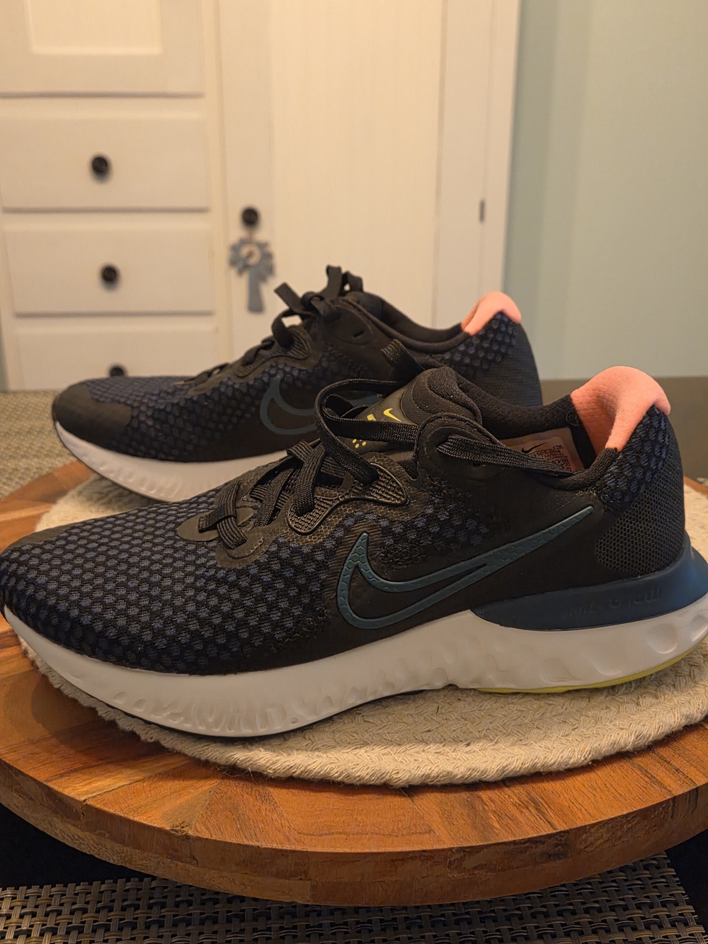 Nike Women’s Renew Black & Blue Running Shoes with Coral Accent